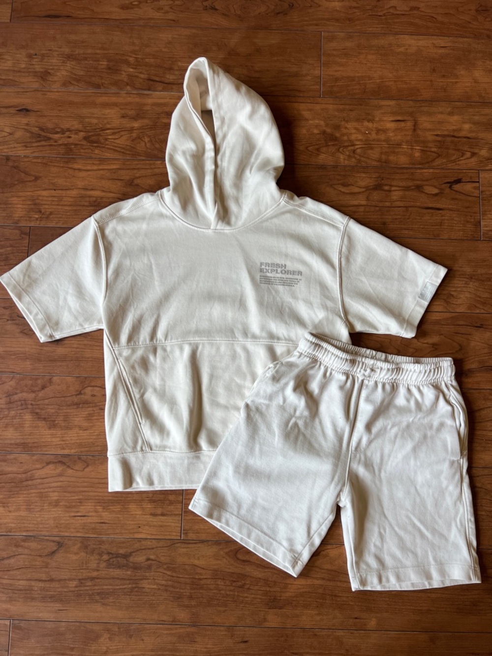 Zara Kids Cream Short-Sleeve Hoodie & Shorts Set